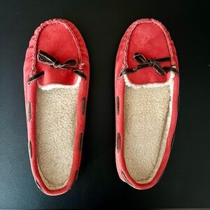 L. L. BEAN Wicked Good Shearling-Lined Red Suede Moccasins